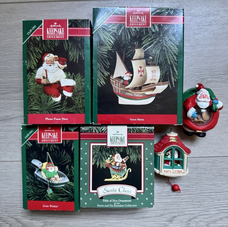 1992 Hallmark Lot of 6 SANTA Christmas Ornaments