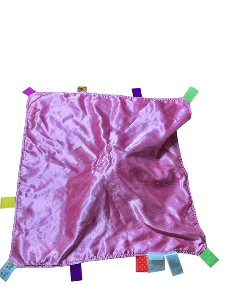 Taggies Hot Rosa Peluche Búho Satinado Lovey Etiquetas Multicolores y Flores Mariposas Foto 3 de 4