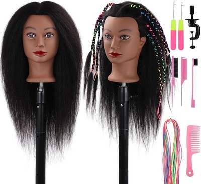 DiazySight schwarze Schaufensterpuppe Kopf Afro 100 % echtes Echthaar, 18 Zoll gerades Styling