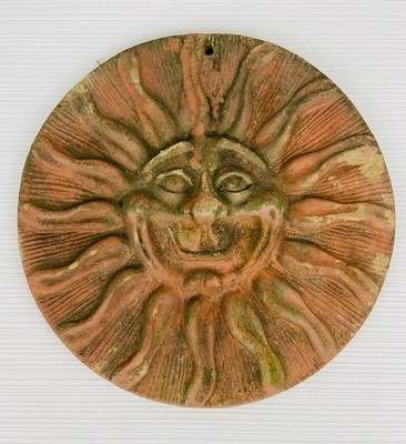 VTG Mexico Terracotta Pottery Anthropomorphic Sun Face Celestial Hanging Plaque
