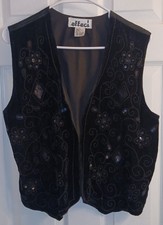 VTG Whimsigoth Black Velvet Beaded Vest Embroidered Sequined Large By Effeci