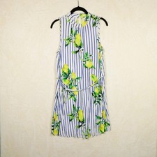Jacqueline de Yong Striped Lemon Print Shift Dress Size 36 S 4 French High Neck