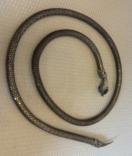 Vintage Silver Gunmetal Mesh Snake Belt Necklace Blue Eyes Auld size L up to 40"