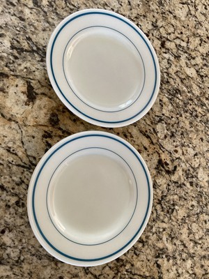 PYREX TABLEWARE BY CORNING  2 PLATES TEAL  BLUE & WHITE 9''
