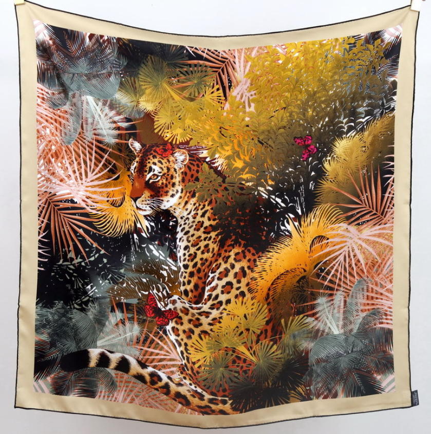 Pure 18 Momme Twill Silk Wrap Scarf 90X90cm Double Face Shawl cheetah Print new