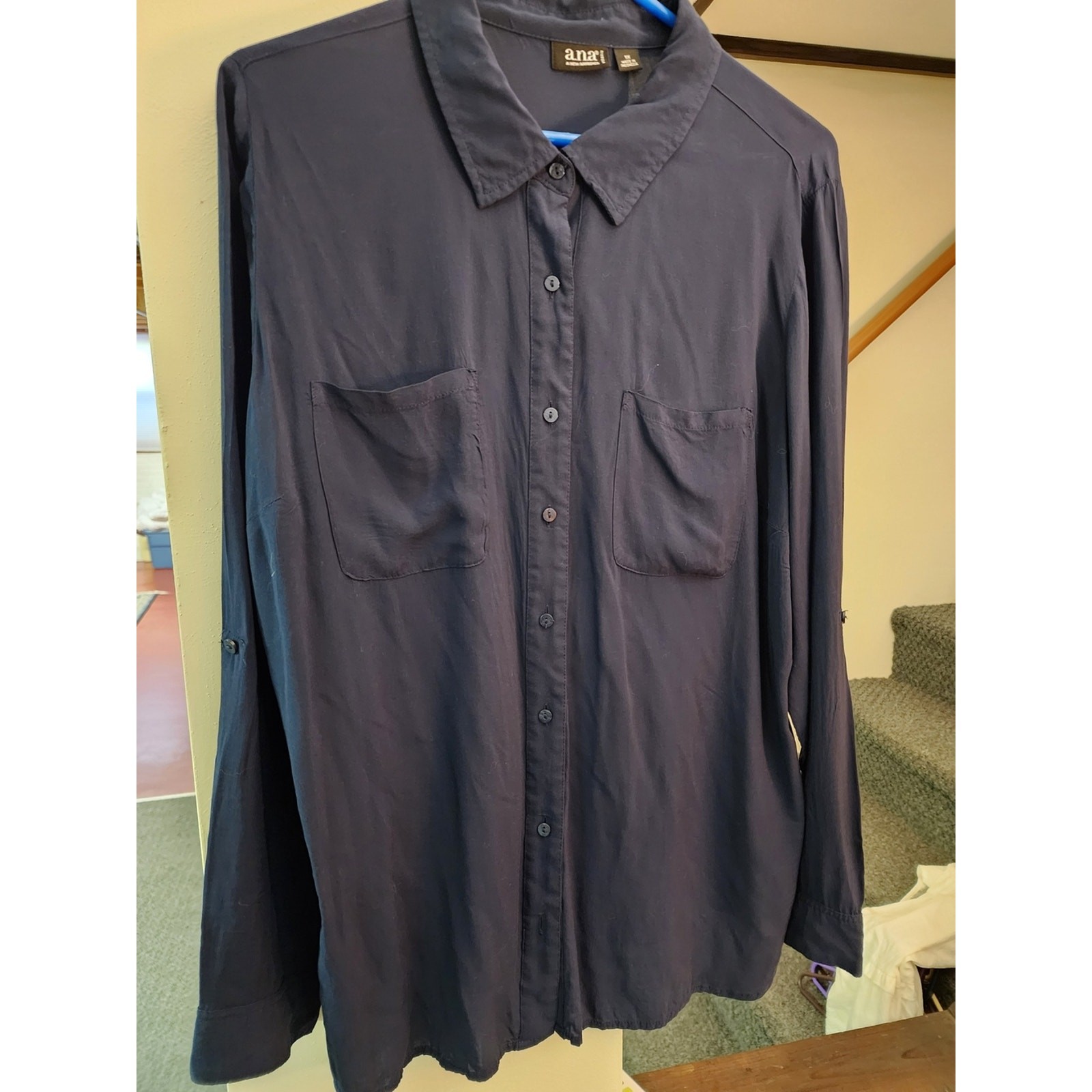 a.n.a VTG Women’s 1X Navy Button-Up Blouse.