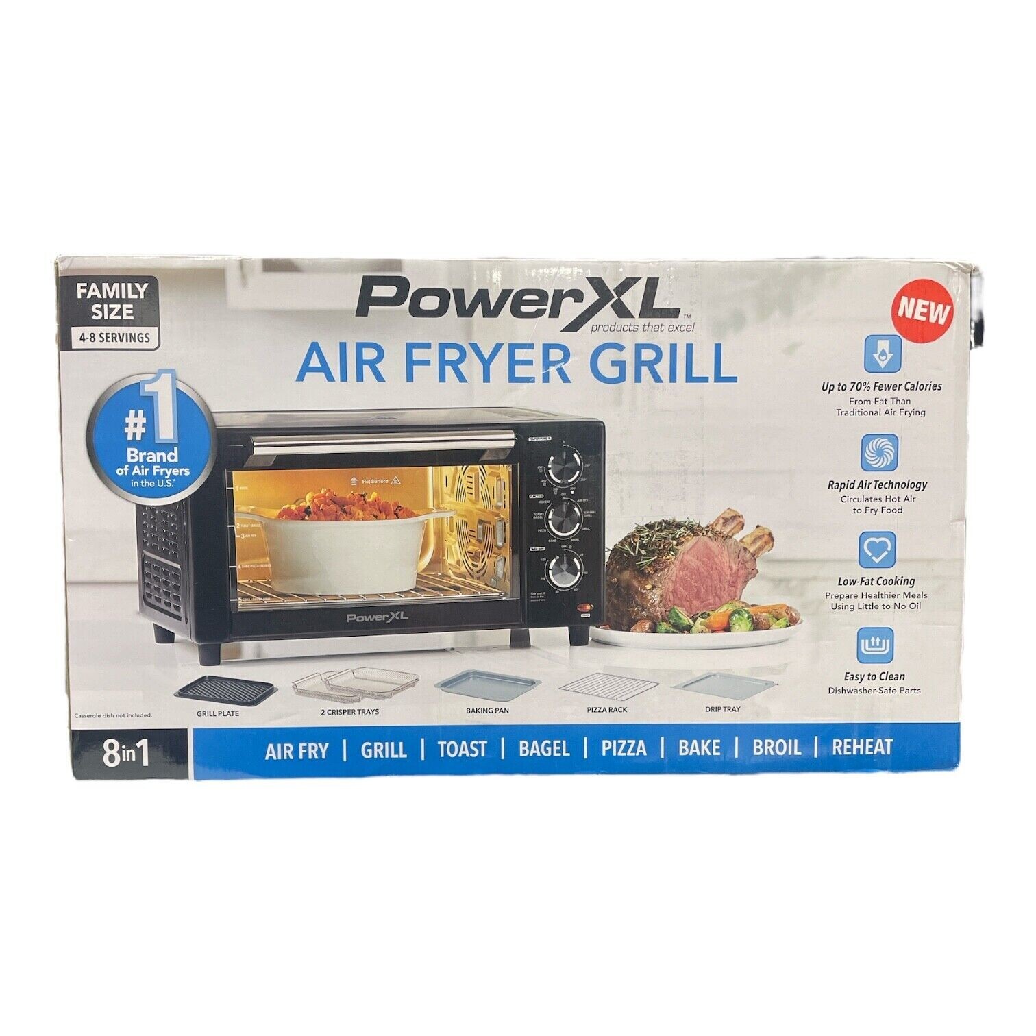 PowerXL Air Fryer Grill 8 in 1, Family Size Electric Indoor Grill