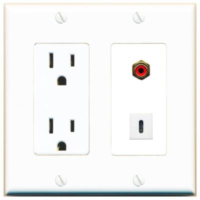 RiteAV Power Outlet and RCA-RED USBC Wall Plate Decorative [White]