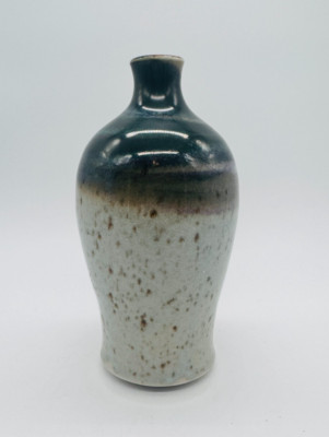 Handmade Studio Art Pottery Vase Artist Signed David Huffman Teal Maroon Speckle