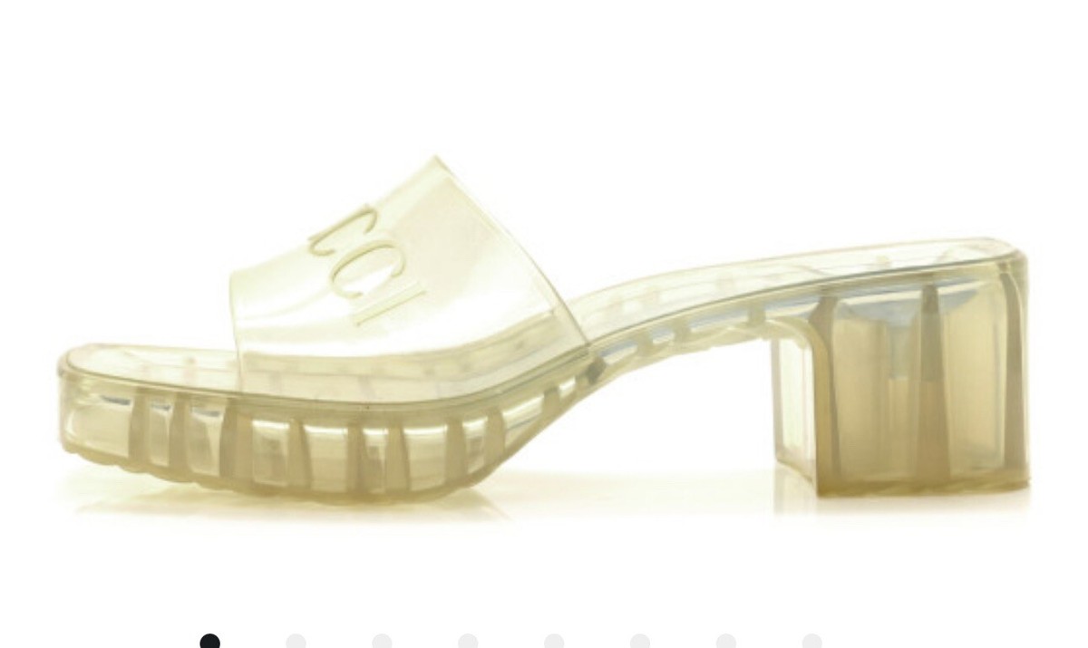GUCCI クリア エンボスロゴ チャンキーヒール サンダル 39 保存袋 箱付 Gucci Clear Jelly Sandals, Size 39 | eBay