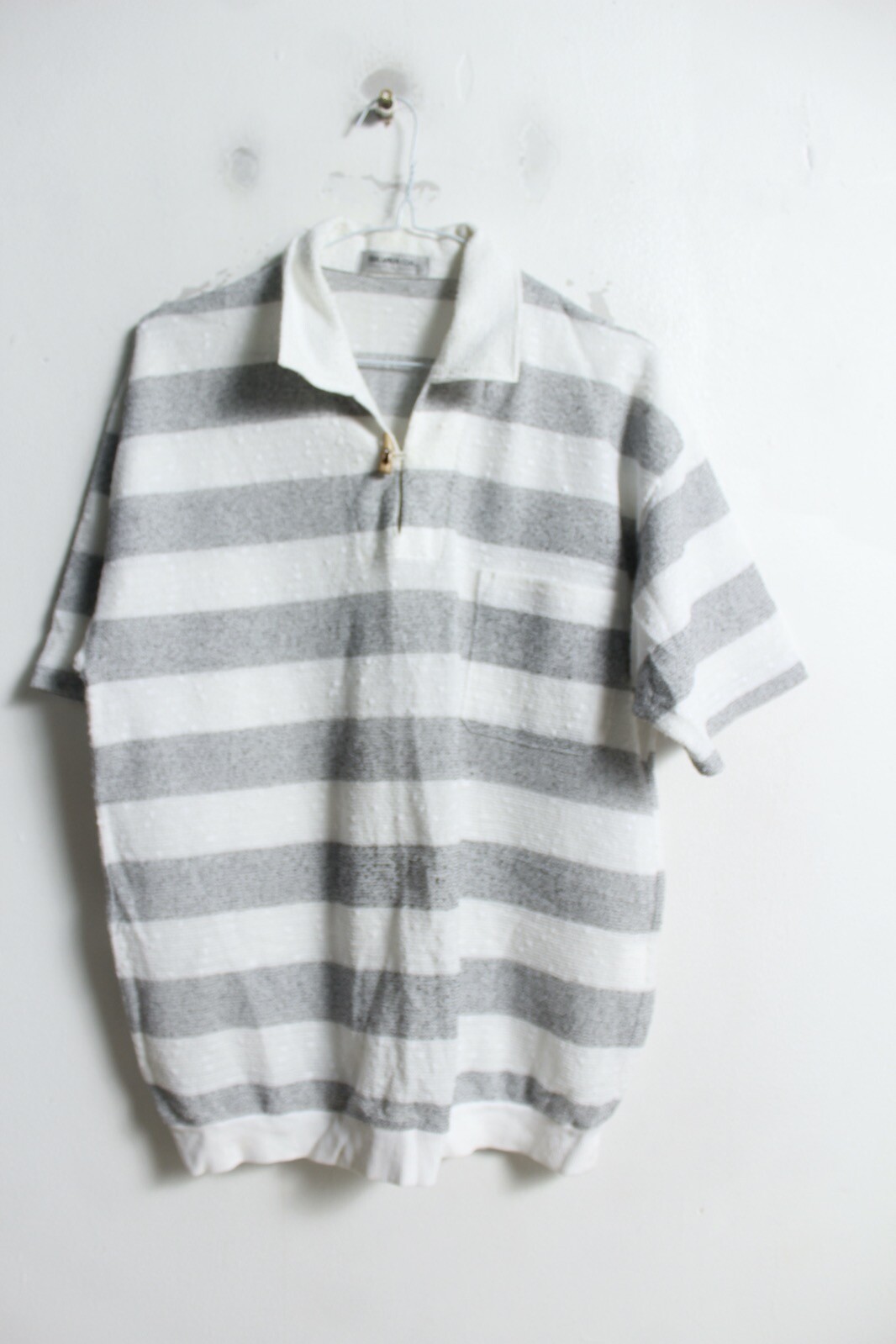 Mens Vintage Woven Wooden Toggle Polo Shirt - Grey - Size L Large (e82)