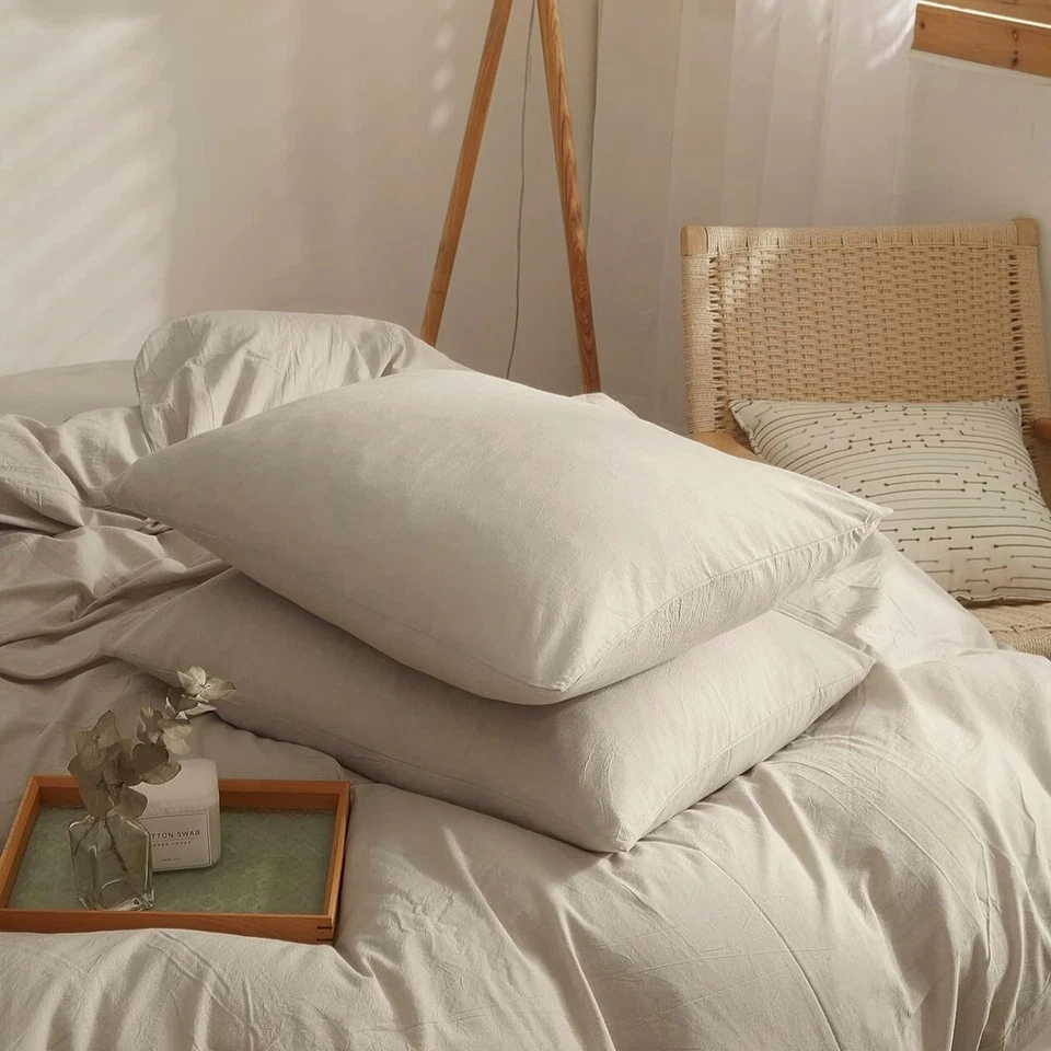 NEW West Elm Beige Tan Solid Soft Washed Cotton Modern Bedding Duvet & Sham Case - Image 2 of 4