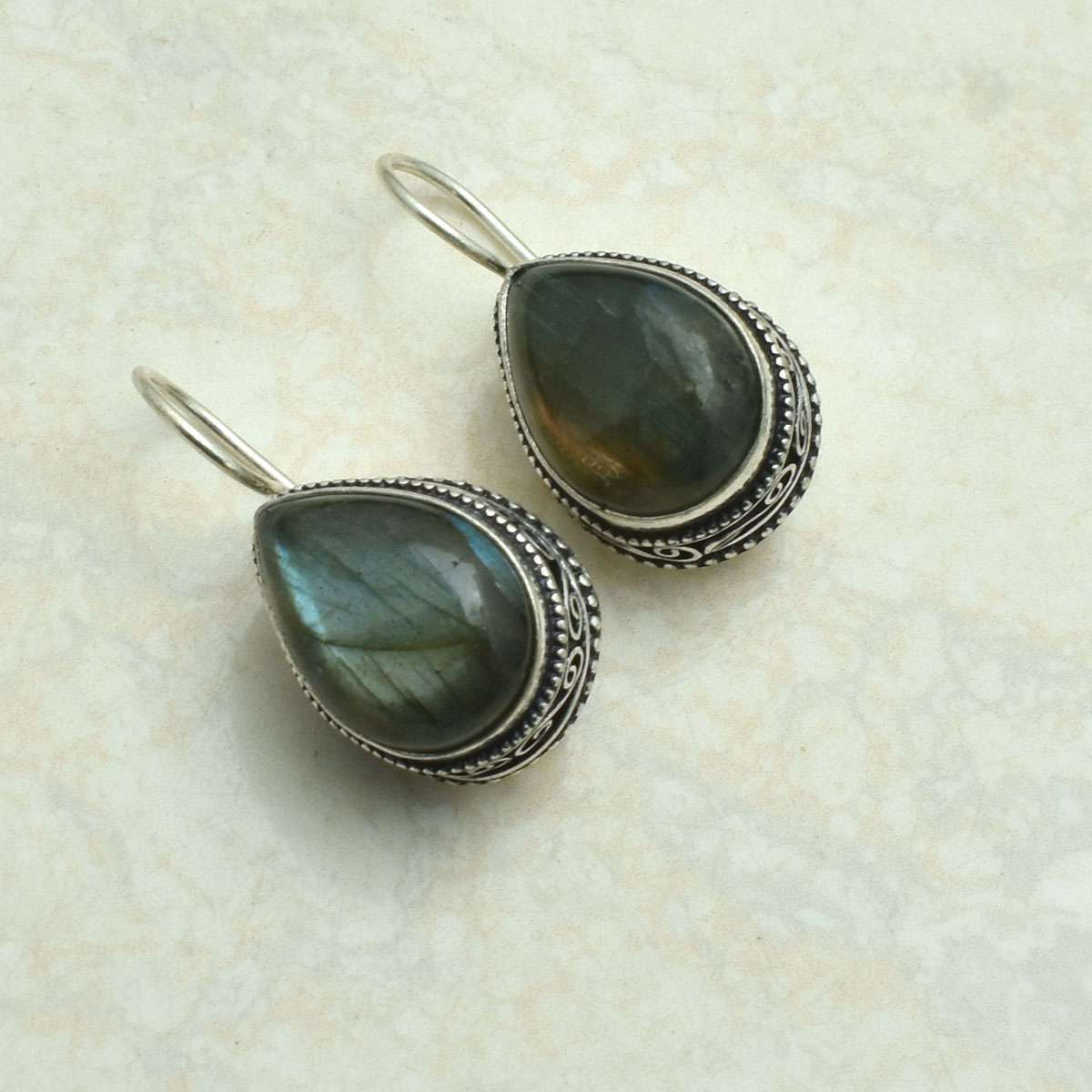 Labradorite Handmade Drop Dangle Antique Design Earrings Jewelry 1.44