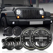 2007-2017 Fit for Jeep Wrangler JK LED Kits DOT 7" Headlights Fog Lights Turning