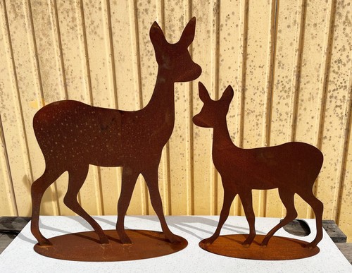 Edelrost Hirschfamilie Metall-Deko | 25x39cm Gartenfigur | Weihnachtsdeko Rustikal