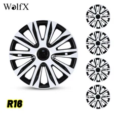 16" White Black Wheel Covers Set of 4Pc Snap On Full Hub Caps Fit R16 Tire &Rim