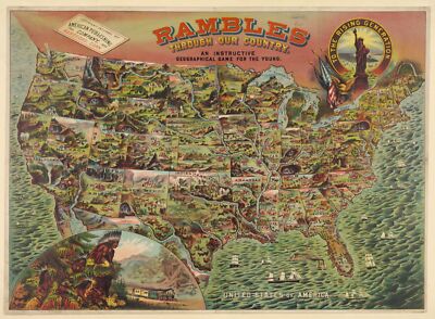 Wall Decor Poster.Room interior art design.United States map game.School.11601
