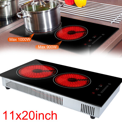 1900W Electric Cooktop 2 Burner 110V Built-in Ceramic Stove with Timer 9 levels