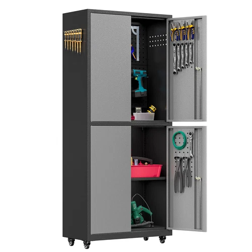 Rolling Garage Tool Storage Cabinet, Metal Tool Chest Cabinet On Wheels Pegboard