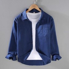 Fashion Men's Linen Thin Shirts Long Sleeve Button Down Shirt Casual Dress Tops