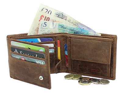 Mans RFID BLOCKING Wallet Distressed Real Leather Wallet Purse Coin Pocket 1060
