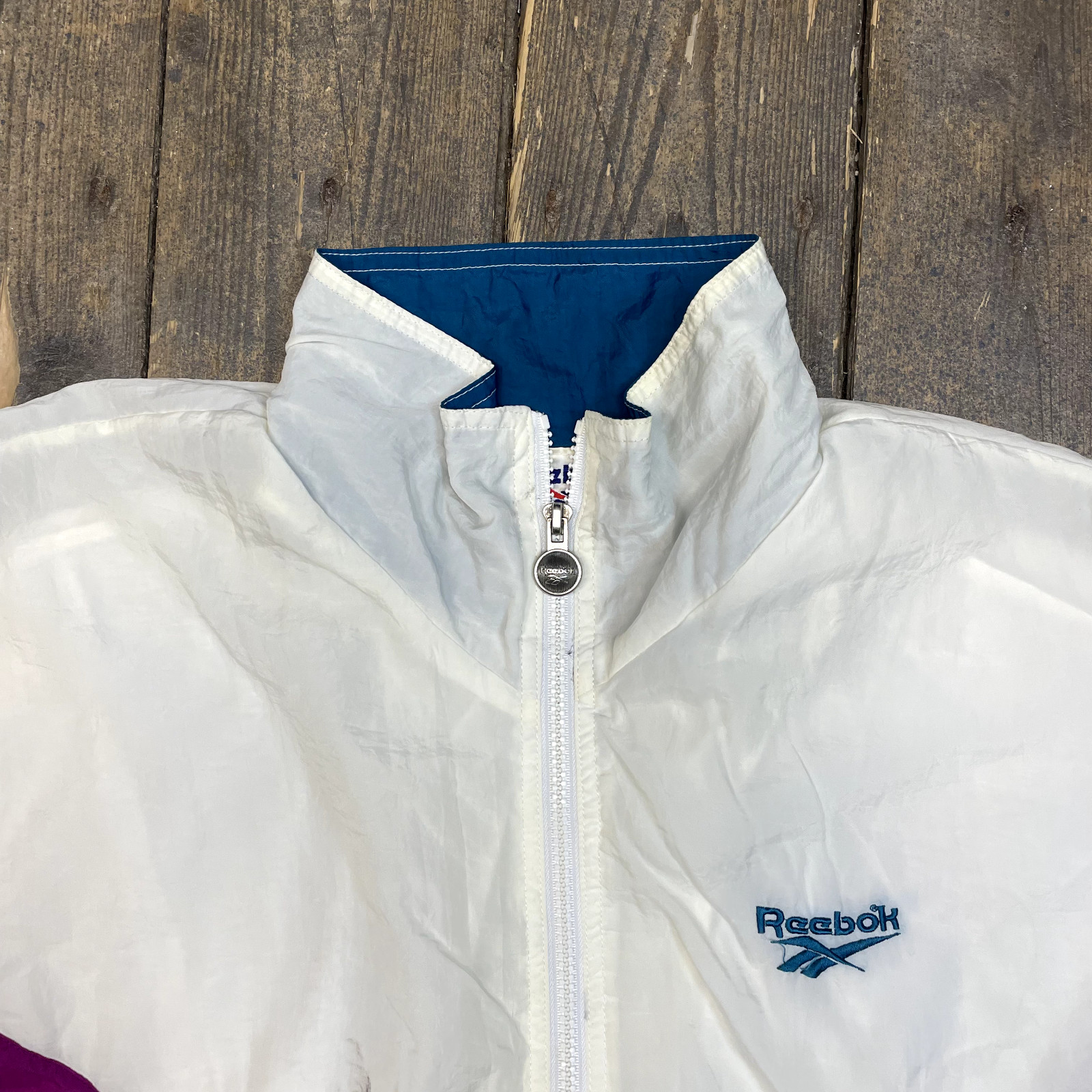 Reebok Track Jacket Mens 90s Vintage Training Full-Zip Windbreaker White, Large image 7