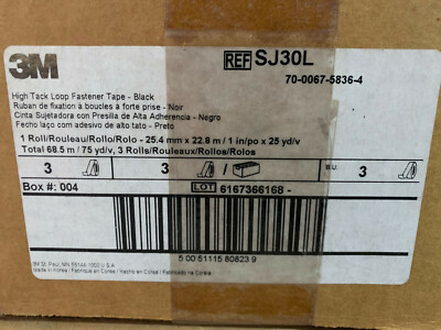 (3pk) 3M High Tack Loop Fastener Tape Black 1'' x 25 yards SJ30L Brand New