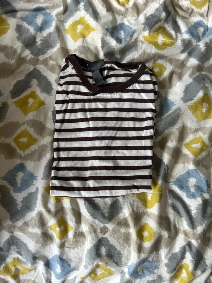 H&M Brown & White Striped T-Shirt – Size Medium – Casual Fit – Used - Image 2 of 2