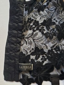La Perla Lace Sheer Floral Black Lingerie Bustier Corset Garter Size 1 US 32C