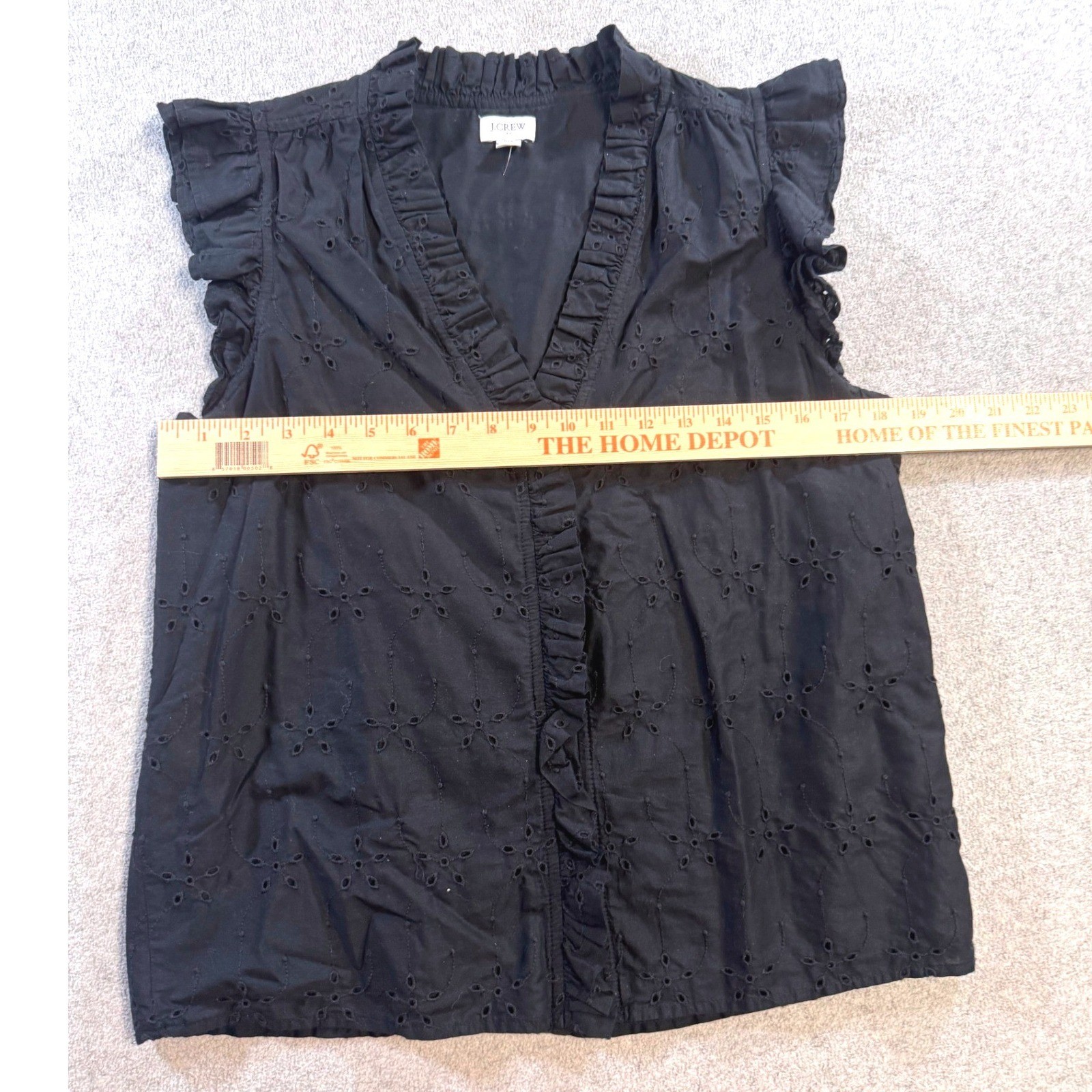 J Crew Black Eyelet Ruffle Blouse Womens Medium Ruffle Sleeve V Neck Boho Top image 6