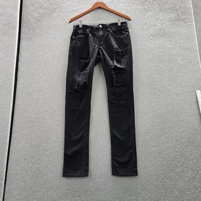 Rogue Men Jeans 30W Black Denim Skinny Distressed Grunge Slim 31'' Inseam Y2K
