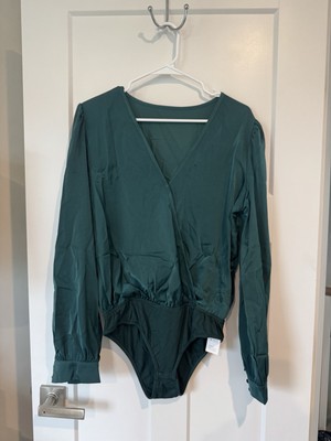 CUPSHE Women Bodysuits Party Mode Surplice Neck Long Sleeve Bodysuit Long Sleeve