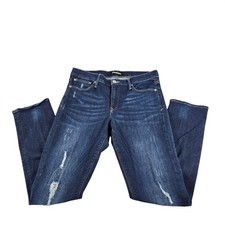 Express Super Skinny Mid Rise Distressed Jeans Dark Wash 10R Stretch Denim