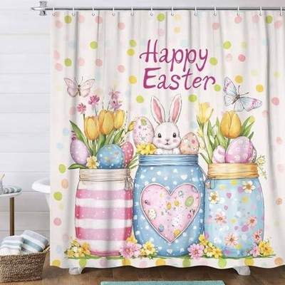 Easter Shower Curtain, Spring Happy Easter 72''W x 72''L (Pack of 1) Colorful