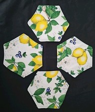 Hot Set Handmade Trivet 4 Hand Sewn Pads Pot Holders Round Fabric Lemons