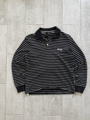 Vintage Stone Island Denims Striped Long Sleeve Polo Mens M Black AW 2007