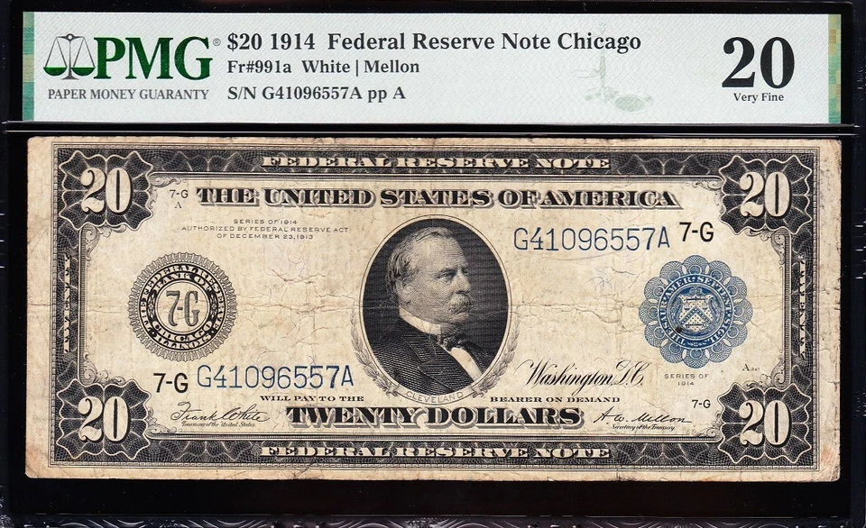VERY NICE Bold & Crisp VF 1914 $20 CHICAGO Federal Reserve Note! PMG 20! 96557A - Image 2 of 3