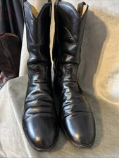 Justin Classic Men’s Leather Roper Western Cowboy Boots Black 9.5EE Made In USA