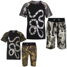 Kids Snake Camo Print Top  Shorts Set Active Wear Girls Boys Age 5-13 years