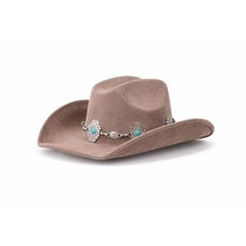 Womens Tan Faux Suede Cowboy Hat Turquoise Concho Band Southwestern Western Boho
