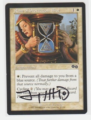 Magic the Gathering ~ Rune of Protection: Blue ~ Urza's Saga ~ Signed by Artist