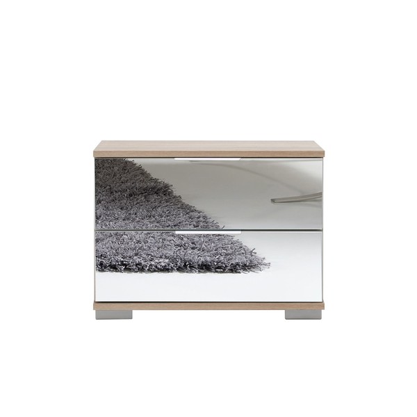 Schlafzimmer Nachttisch Nachtschrank Nachtkonsole Eiche Schubladen Spiegelfront-image