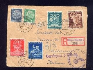 Reco Beleg 1941 Aushilfszettel Wien Mödling 2 nach Mailand Italien OKW Zensur 4