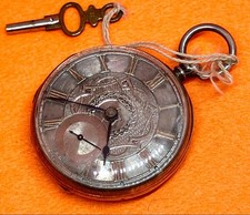 J.W.B Antique Silver Pocket Watch Chain Pull Key Wind Roman Dial Small Seconds F