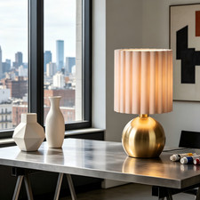 Golden Metal Table Lamp with Pleated Shade for Stylish Modern Desk