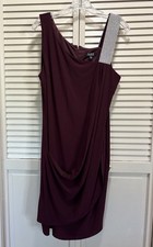 SLNY Burgundy Sleeveless Dress Size 16 Rhinestone Straps Lined Ruffle Back Zip