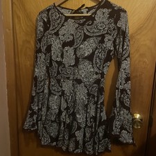 Urban Outfitters Ecote Sasha Paisley Flare Bell Sleeve Mini Dress Plum Size 0