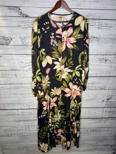 NEW Farm Rio Midi Dress Surreal Flowers Black Boho Viscose Size Large $230 MSRP