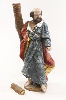 40cm Heiligenfigur mit Kreuz geschnitzte bemalte Holzfigur (IE536)