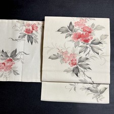 Nagoya Obi Silk Off-White Hand-Painted Yuzen Summer Kimono Accessory Used